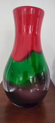 Vase bombé tricolore en verre épais