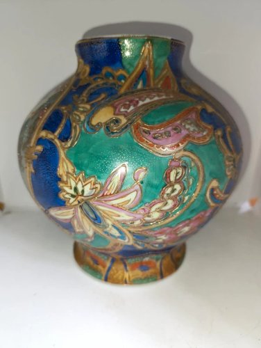 vase boule chinois 20eme siecle couleur cobalt a decor floral et de femme en bon etat