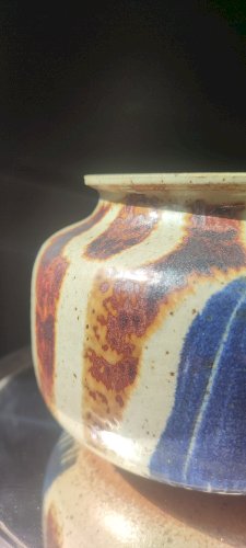 Vase Boule en Grès pyrité signé