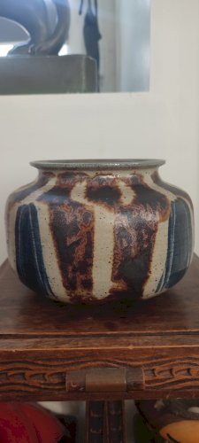 Vase Boule en Grès pyrité signé