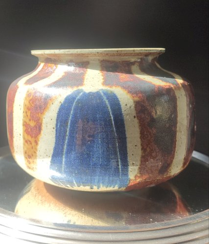 Vase Boule en Grès pyrité signé