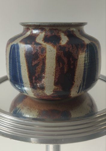 Vase Boule en Grès pyrité signé