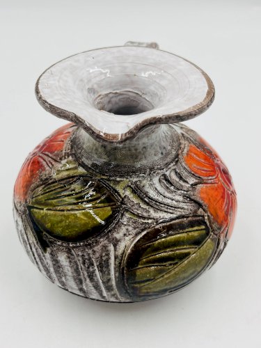 Vase Boule Flower Power – Céramique Italienne Vintage (Style Brutaliste)