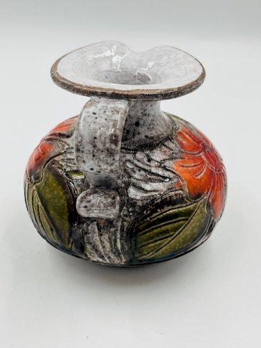 Vase Boule Flower Power – Céramique Italienne Vintage (Style Brutaliste)