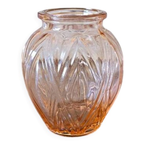 Vase boule style art déco en verre couleur saumon