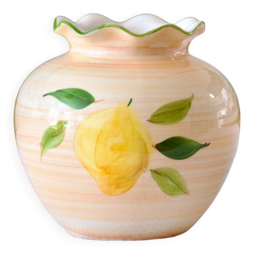 Vase boule vintage artisanal à décor citron