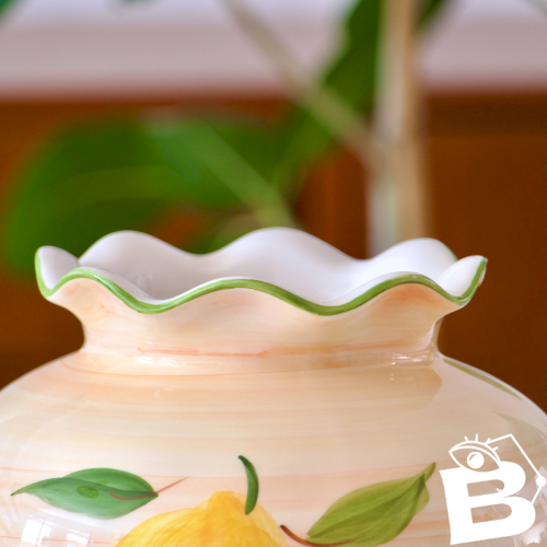 Vase boule vintage artisanal à décor citron