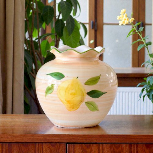Vase boule vintage artisanal à décor citron