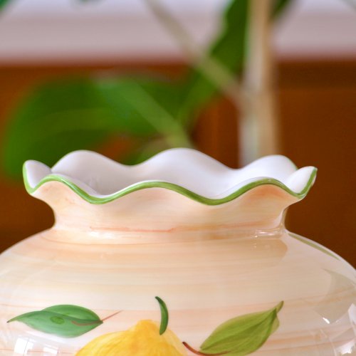 Vase boule vintage artisanal à décor citron