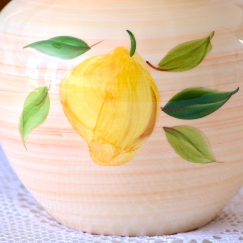 Vase boule vintage artisanal à décor citron