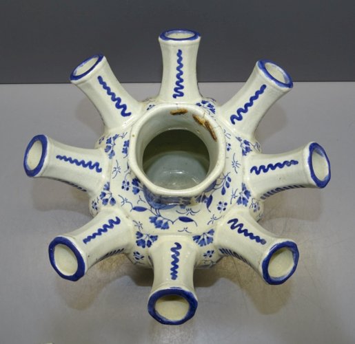 -VASE BOUQUETIERE TULIPIERE CERAMIQUE BOCH? Signée en BLEU A RESTAURER   D