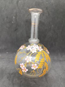 vase/ bouteille en verre avec decor floral emaillé style legras en bon etat