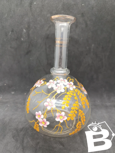 vase/ bouteille en verre avec decor floral emaillé style legras en bon etat