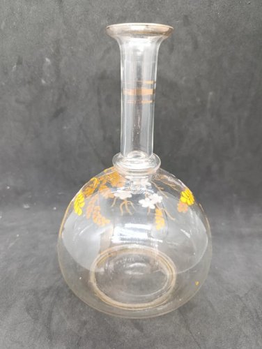 vase/ bouteille en verre avec decor floral emaillé style legras en bon etat