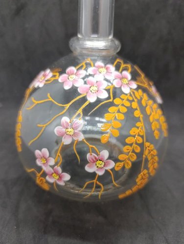 vase/ bouteille en verre avec decor floral emaillé style legras en bon etat