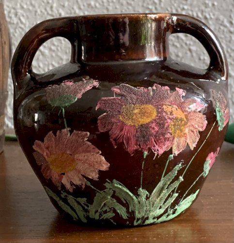 Vase céramique à décor impressionniste naturaliste fleurs signé Adler