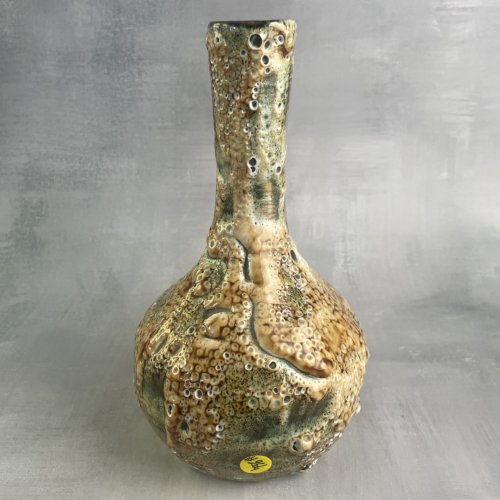 Vase céramique glaçure texturée fat lava tons vert crème brun orangé vintage