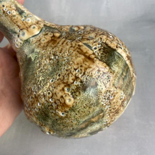 Vase céramique glaçure texturée fat lava tons vert crème brun orangé vintage