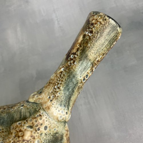 Vase céramique glaçure texturée fat lava tons vert crème brun orangé vintage