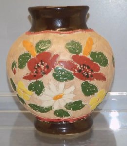 -VASE CERAMIQUE JEROME MASSIER VALLAURIS VINTAGE décor de Fleurs colorées   D