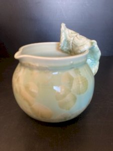 ceramic vase naturalistic crystallizations celadon green signed to be identified