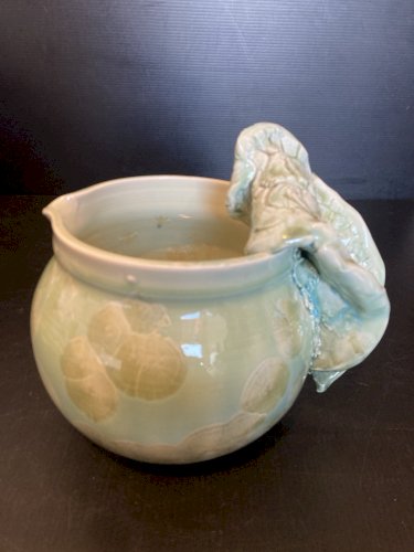 vase céramique naturaliste cristallisations  vert céladon signé à identifier