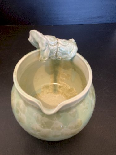 vase céramique naturaliste cristallisations  vert céladon signé à identifier