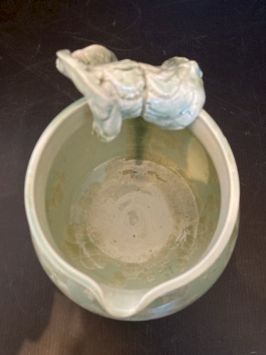 vase céramique naturaliste cristallisations  vert céladon signé à identifier