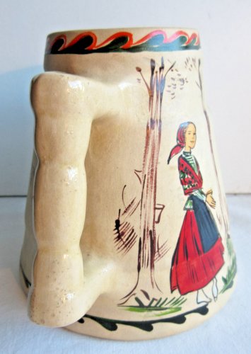 Vase céramique signée NIKA peint à la main, n°0001, DAX: Basque sur échasse