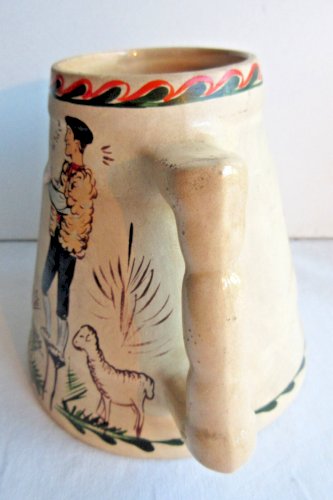 Vase céramique signée NIKA peint à la main, n°0001, DAX: Basque sur échasse