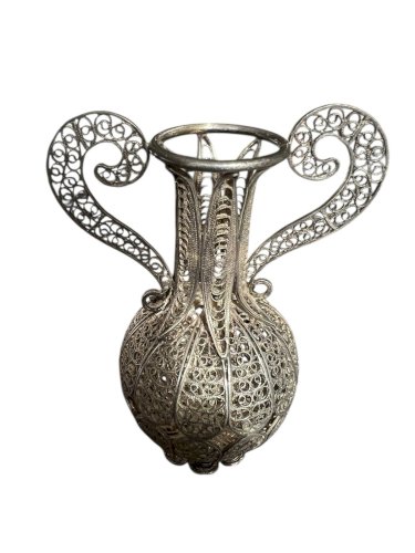 vase chinois ancien Filigrane Argenté  Atelier Suhai-10 Cms Vintage Decoration