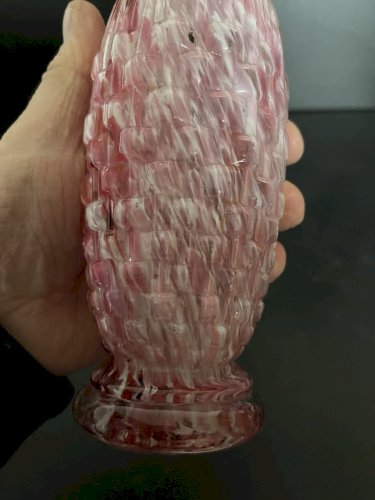 Vase Clichy en verre rose et blanc à collerette verrerie vintage