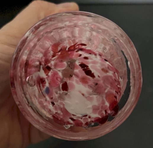 Vase Clichy en verre rose et blanc à collerette verrerie vintage