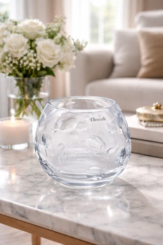 Vase Cristal Christofle 16cm Signé + Étiquette Parfait État Design Bullé