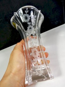 Real cut crystal vase decorated with flowers, stamped, in very good condition, height - 18 cm.