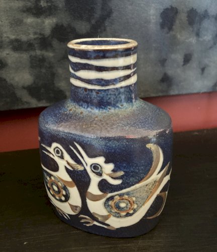 Vase Danois 1960 Baca Line à décor d'oiseaux 