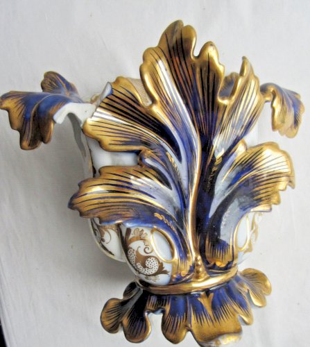 Vase de mariée ou d'église, porcelaine de Paris: Blanc, Or et bleu, Napoléon III