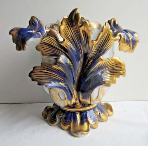 Vase de mariée ou d'église, porcelaine de Paris: Blanc, Or et bleu, Napoléon III