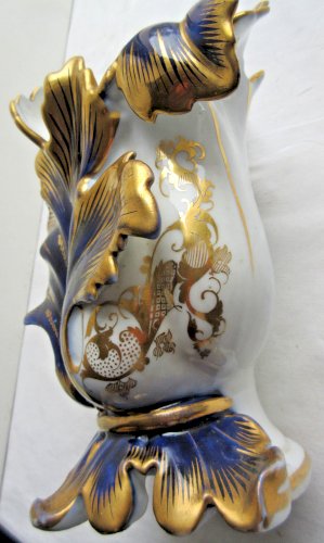 Vase de mariée ou d'église, porcelaine de Paris: Blanc, Or et bleu, Napoléon III