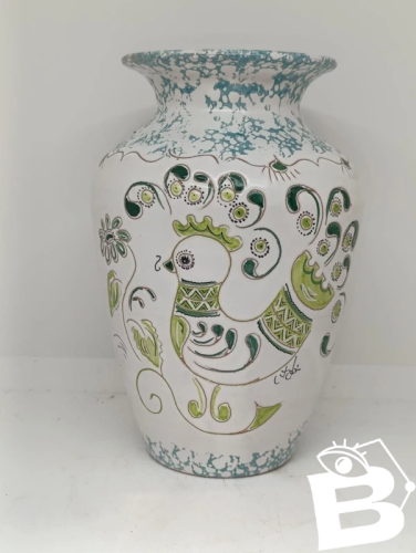 vase decor oiseau signé ceramiche loi dorgali sardegna en bon etat