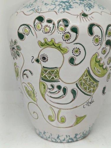 vase decor oiseau signé ceramiche loi dorgali sardegna en bon etat