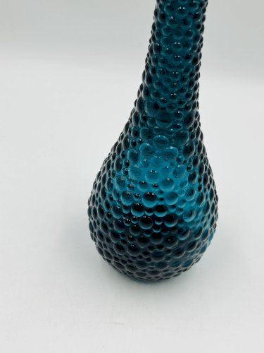 Vase Empoli verre bleu à pastilles relief vintage