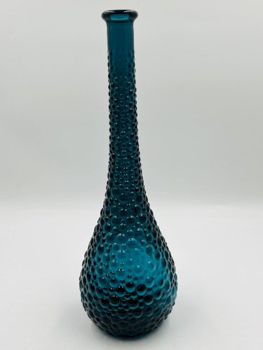 Vase Empoli verre bleu à pastilles relief vintage