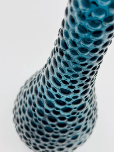 Vase Empoli verre bleu à pastilles relief vintage