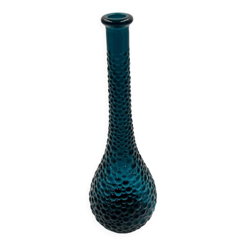 Vase Empoli verre bleu à pastilles relief vintage