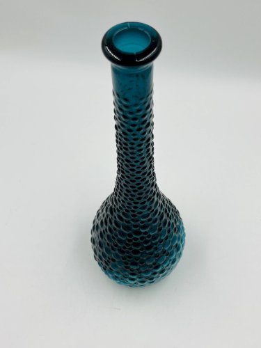 Vase Empoli verre bleu à pastilles relief vintage