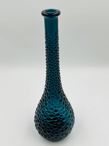 Vase Empoli verre bleu à pastilles relief vintage