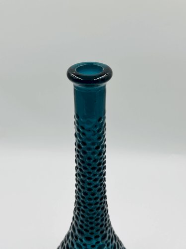 Vase Empoli verre bleu à pastilles relief vintage
