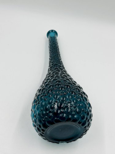 Vase Empoli verre bleu à pastilles relief vintage