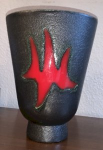 vase en céramique bicolore rouge noir Elchinger 1950's